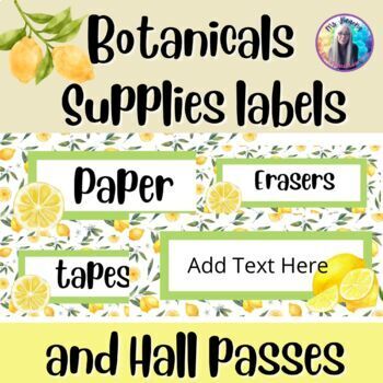 Preview of Watercolor Lemon Editable Supplies Labels and Hall Pass Classroom Decor