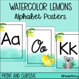 Watercolor Lemons Alphabet Posters Print | Cursive