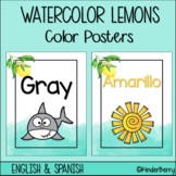Watercolor Lemons Color Posters English Spanish Bilingual