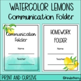 Watercolor Lemons Communication / Homework Folder Cover Freebie