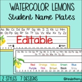 Watercolor Lemons Student Name Plates Desk Tags Editable