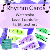 Watercolor Level 1 Rhythm Cards for ta, titi, and rest