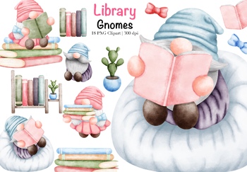 Preview of Watercolor Library Gnomes Clipart.