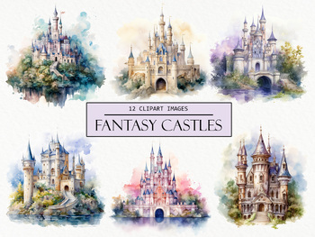 Preview of Watercolor Magical Fantasy Castle Clipart