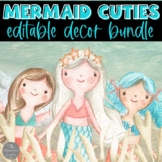 Watercolor Mermaid Cuties EDITABLE Decor BUNDLE