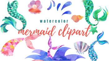 Preview of Watercolor Mermaid Tail Clipart, Cute Kids Watercolor Mermaid
