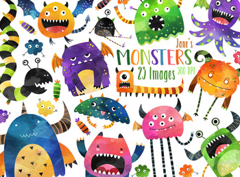Preview of Watercolor Monsters Clipart Set