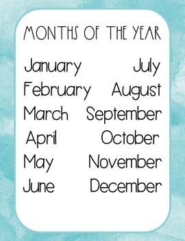 Watercolor Months and Days Posters by Swoop into Primary | TPT