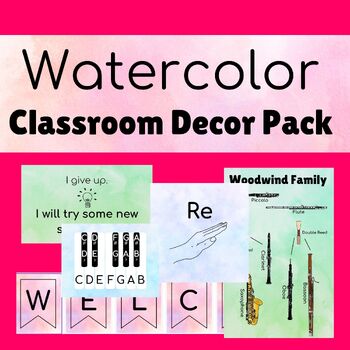 Preview of Watercolor Music Classroom Decor Pack