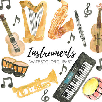 Preview of Watercolor Music Instrument Clip art set