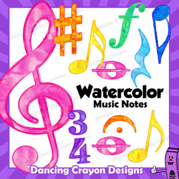 Preview of Watercolor Music Notes and Symbols Clip Art