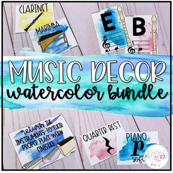 Preview of Watercolor Music Room Decor BUNDLE