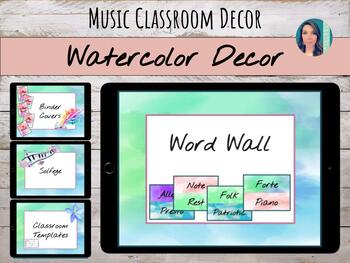 Preview of Watercolor Music Room Decor Set, Labels, Word Wall, & Printables