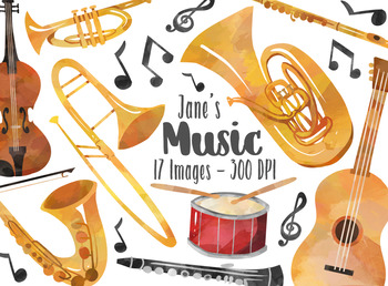 Preview of Watercolor Musical Instruments Clipart