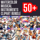 Watercolor Musical Instruments Clipart Bundle | 50+ Images