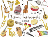 Watercolor Musical Instruments Clipart, Music Clipart, Orc