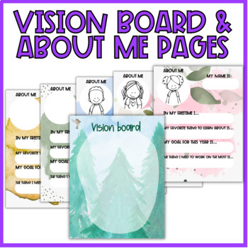 Watercolor Name Tags, About Me, & Vision Board for Back To School