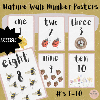 Preview of Watercolor Nature Classroom Decor - Number Posters 1-10