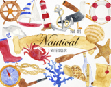 Watercolor Nautical Clipart, Ocean Clipart, Sailor Clipart
