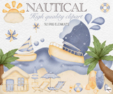 Watercolor Nautical Clipart, Beach Clipart, Travel Clipart