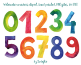Watercolor Numbers, hand painted clipart, 123, counting il