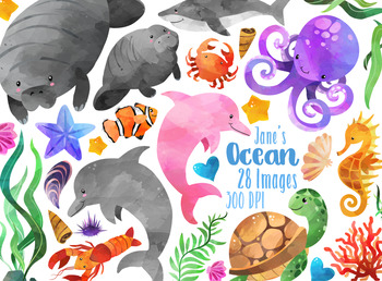 Preview of Watercolor Ocean Life Clipart
