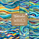 Watercolor Ocean Waves - Abstract Wavy Sea Background Papers