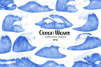 Preview of Watercolor Ocean Waves Clipart, Waves clipart, wave clipart, Ocean clipart