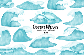 Preview of Watercolor Ocean Waves Clipart, Waves clipart, wave clipart, Ocean clipart
