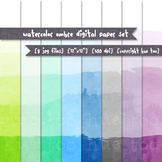 Watercolor Ombre Digital Paper Set: Blue, Green, Purple an