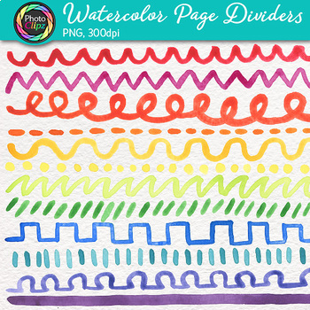 Watercolor Page Dividers Clip Art: 12 Hand-painted Borders {photo Clipz}