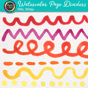 Watercolor Page Dividers Clip Art: 12 Hand-Painted Borders {Photo Clipz}