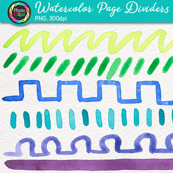 Watercolor Page Dividers Clip Art: 12 Hand-Painted Borders {Photo Clipz}