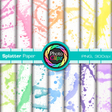 Watercolor Paint Splatter Digital Paper Clipart: 14 Backgr