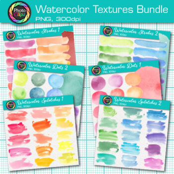 Preview of Watercolor Paint Strokes & Circle Clipart Bundle: 90 Rainbow Clip Art, Comm. Use