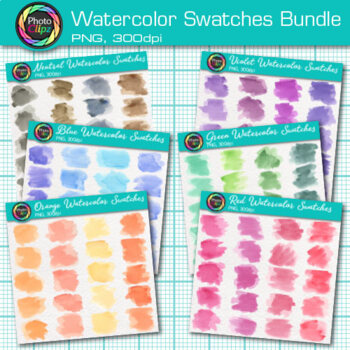 Preview of Watercolor Paint Swatch Clipart Bundle: 120 Brush Strokes Clip Art Comm. Use PNG