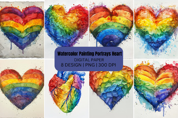 Preview of Watercolor Painting Portrays Heart Digital Paper Background