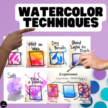 Preview of Watercolor Painting Technique Practice | Art | Skills Worksheet w/ Demo Videos