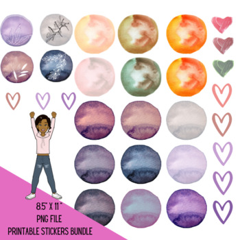 Preview of 2" Circles Round Stickers, Watercolor Patterns, Digital Collage, Scrapbook