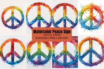 Preview of Watercolor Peace Sign Digital Paper Background