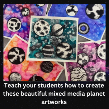 Watercolor Pen/Ink Planets Tutorial, Mixed Media Art, Middle/High School