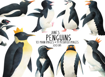 Preview of Watercolor Penguins Clipart
