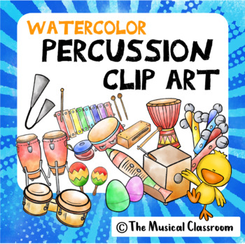 Preview of Watercolor Percussion Musical Instruments Clip Art Set