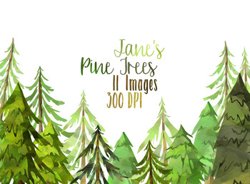 Preview of Watercolor Pine Trees Clipart