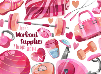 Watercolor Pink Workout Clipart by Digitalartsi