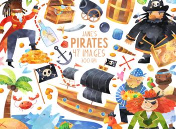 Preview of Watercolor Pirates Clipart