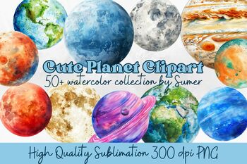 Preview of Watercolor Planets Clipart Bundle including Solar System and Pluto