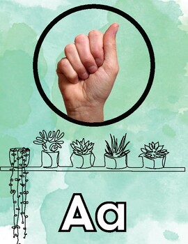 Preview of Watercolor Plant themed ASL Alphabet Decor