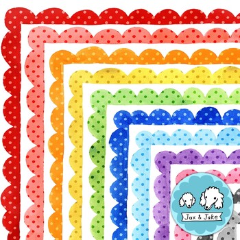 Preview of Watercolor Polka Dot Scallop Clipart Borders, Cute Rainbow Clip Art Frames