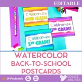 Watercolor Postcards for Back to School - Editable